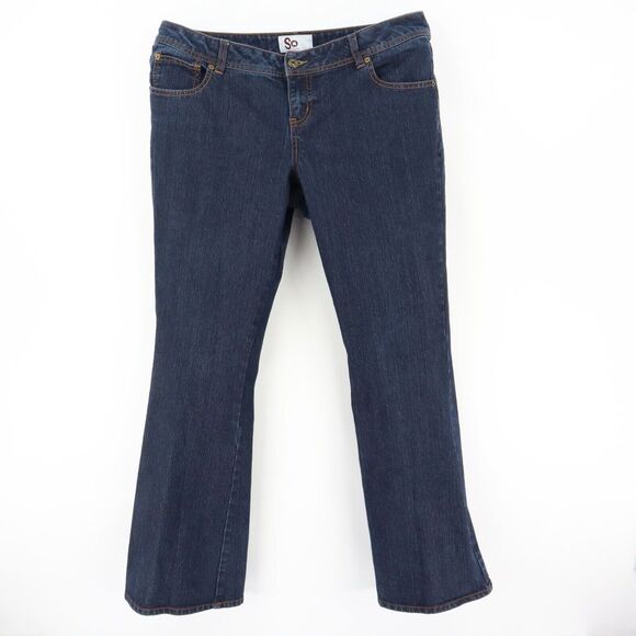 SO Bootcut‎ Jeans Juniors Size 17 Dark Blue Cotton Blend Denim Pockets Mid Rise - Picture 1 of 6